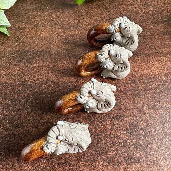 LEPS Peru Elephant Napkin Rings Ceramic Set of 4 - Picture 13 of 14